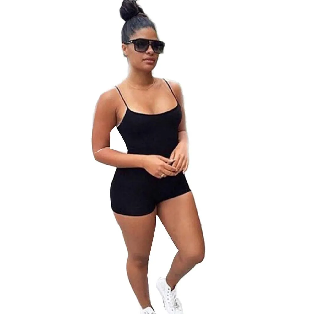 2017 Summer Jumpsuit Women Sexy Black Harness Strap Casual Beach Shorts Jumpsuit Rompers Bodysuit