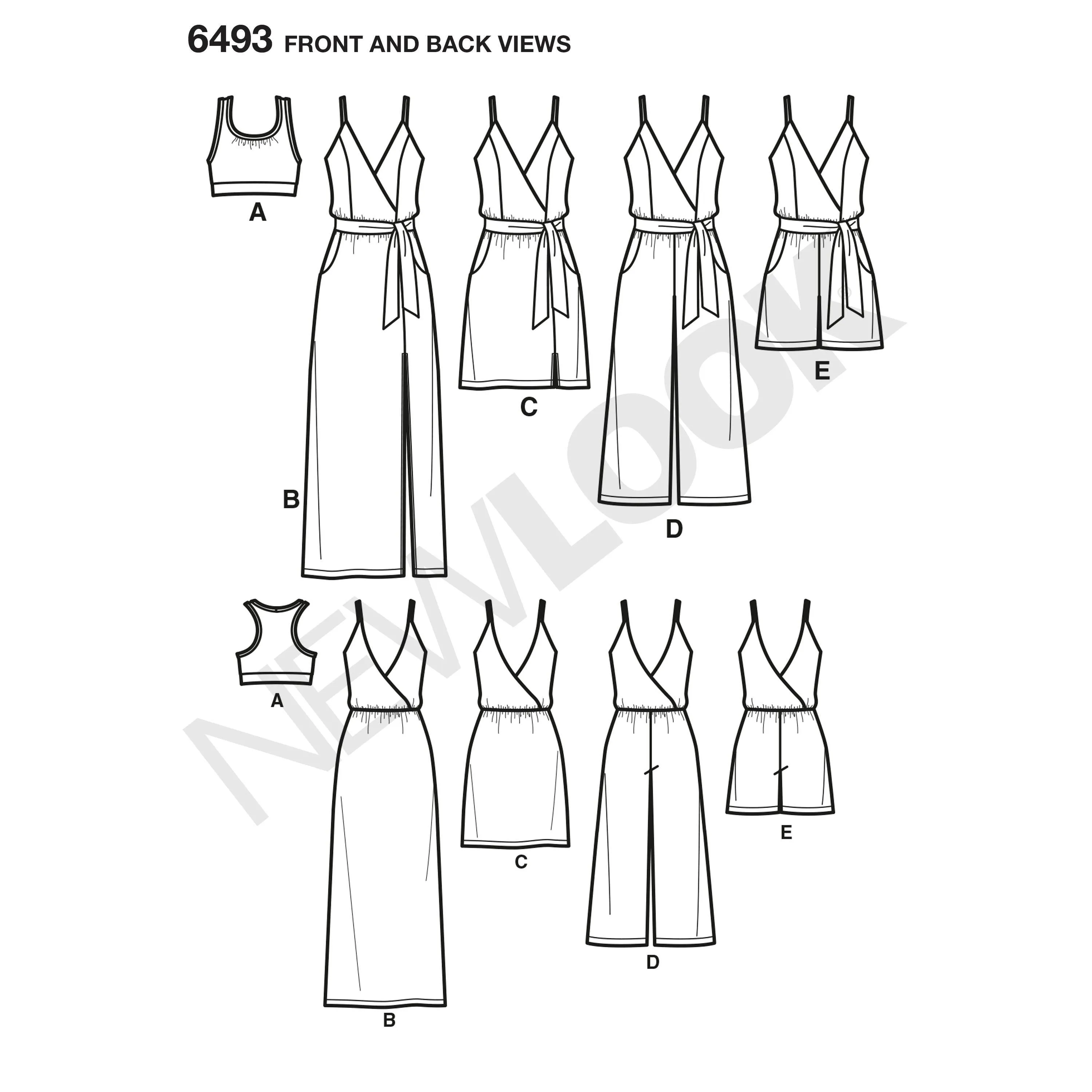 6493 New Look Pattern 6493 Misses' Jumpsuit and Dress in Two Lengths with Bralette