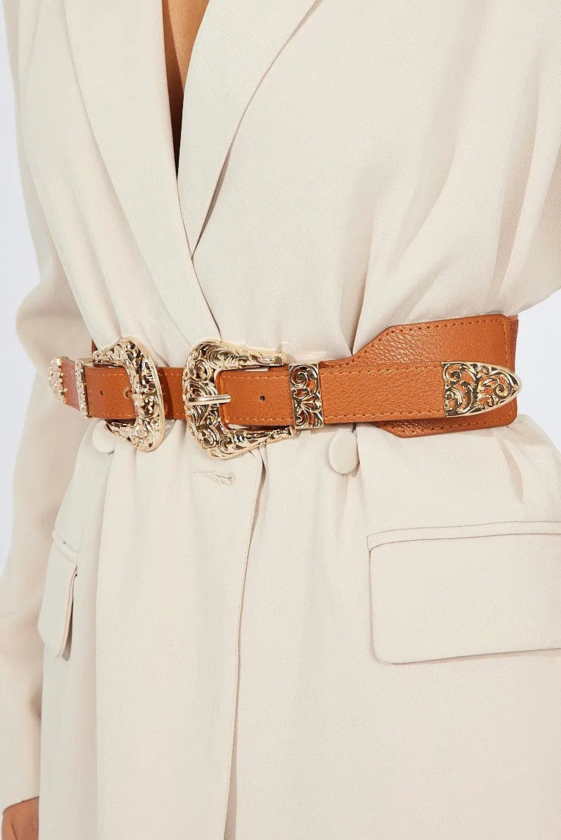 Beige Double Buckle Belts