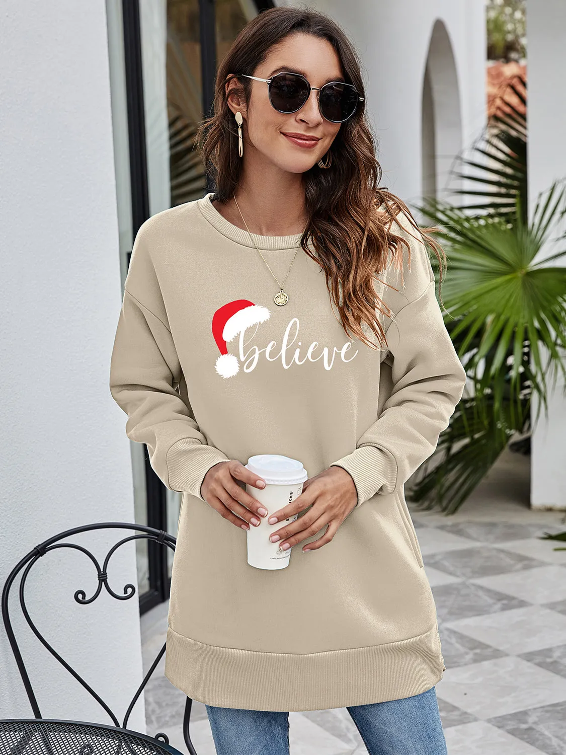 BELIEVE Graphic Tunic Sweatshirt