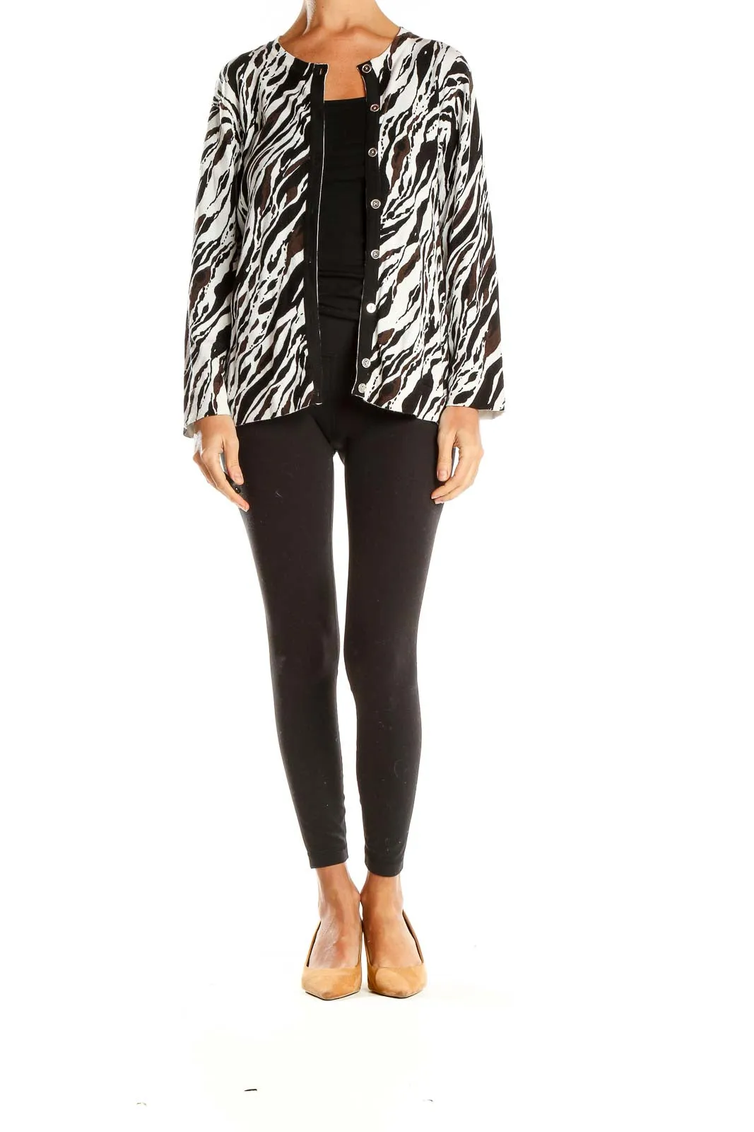 Black and White Zebra Print Knit Cardigan