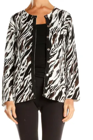 Black and White Zebra Print Knit Cardigan