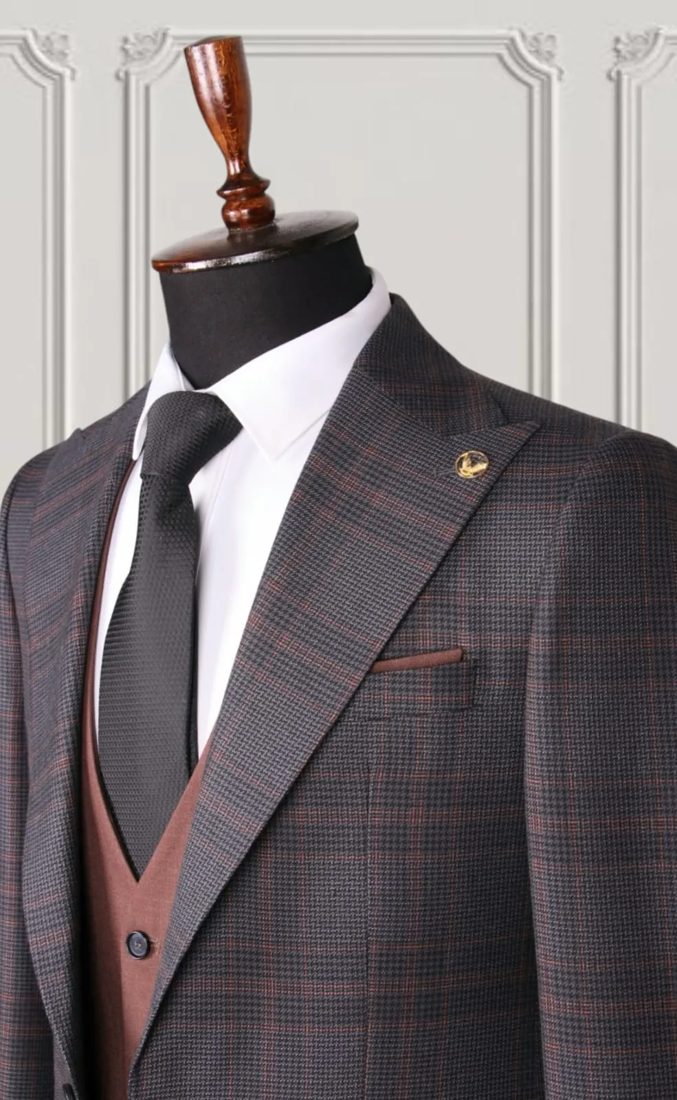 Black Brown Check Slim Fit Suit