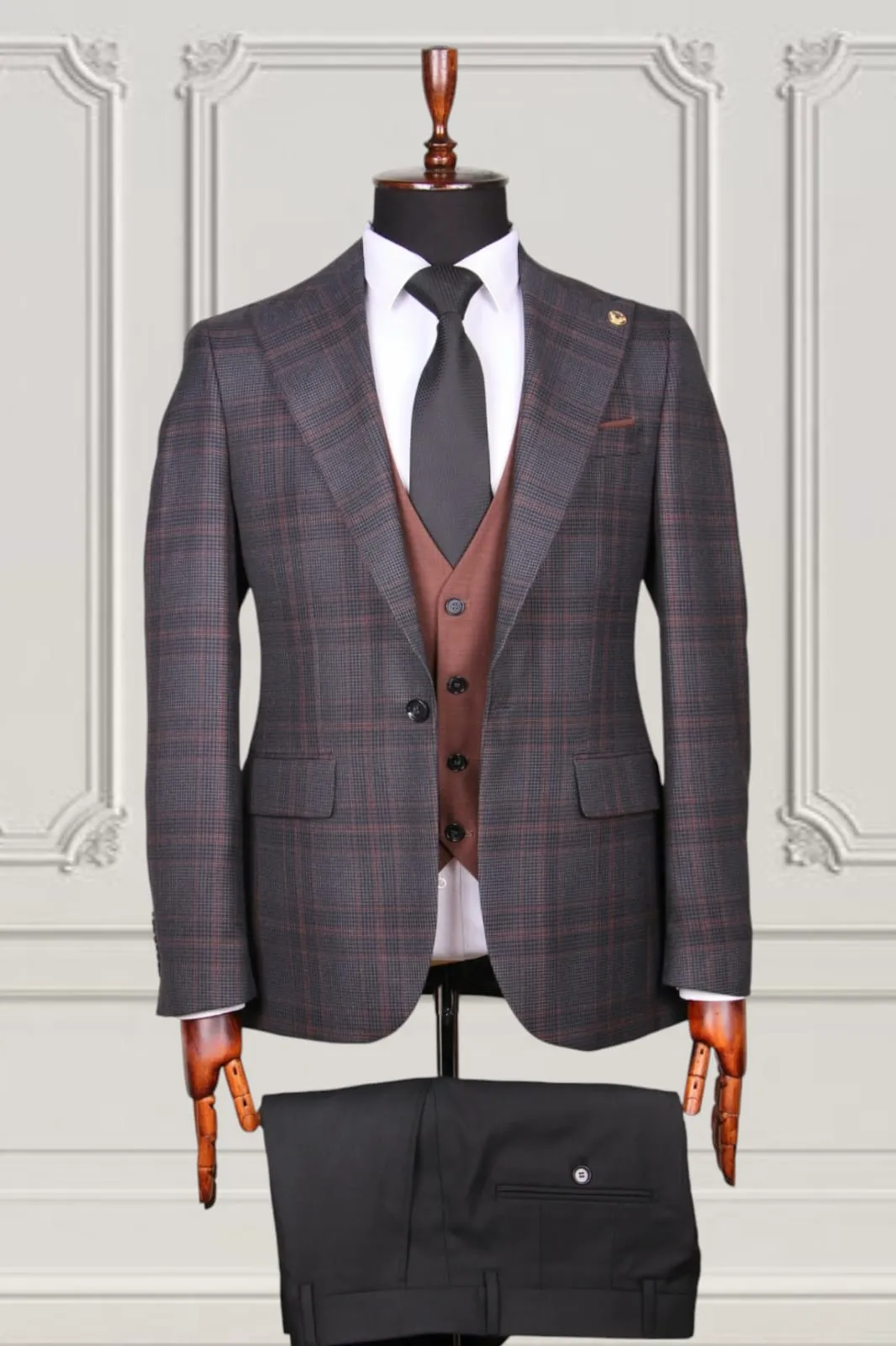 Black Brown Check Slim Fit Suit