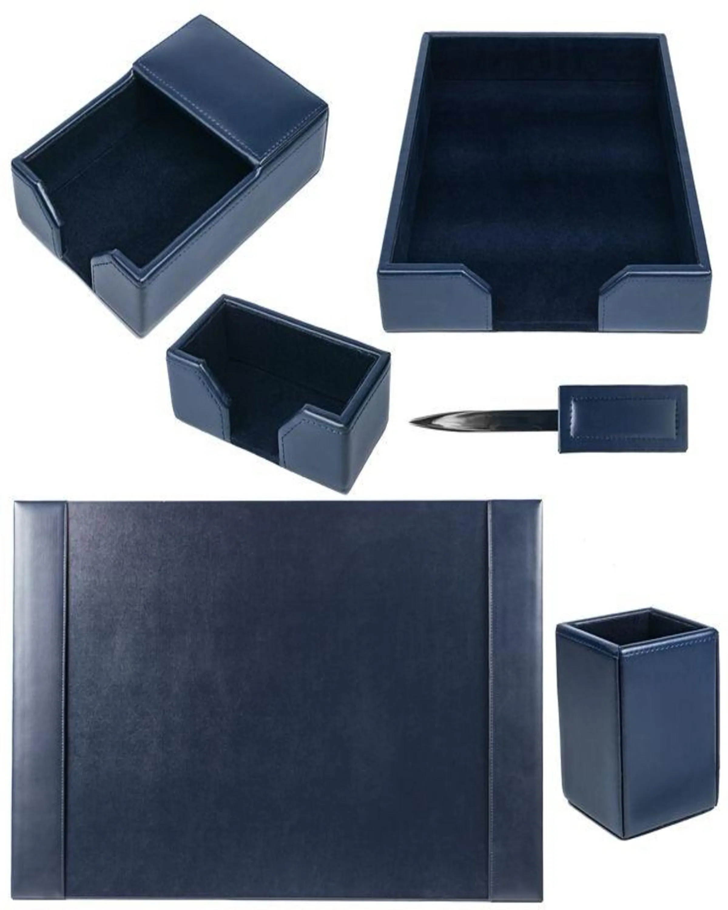 Stylish Royal Blue Leather Office Desk Set