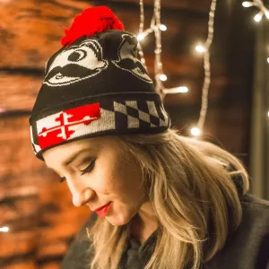 Boh Logo w/ Maryland Flag Brim (Black w/ Red Pom) / Knit Beanie Cap