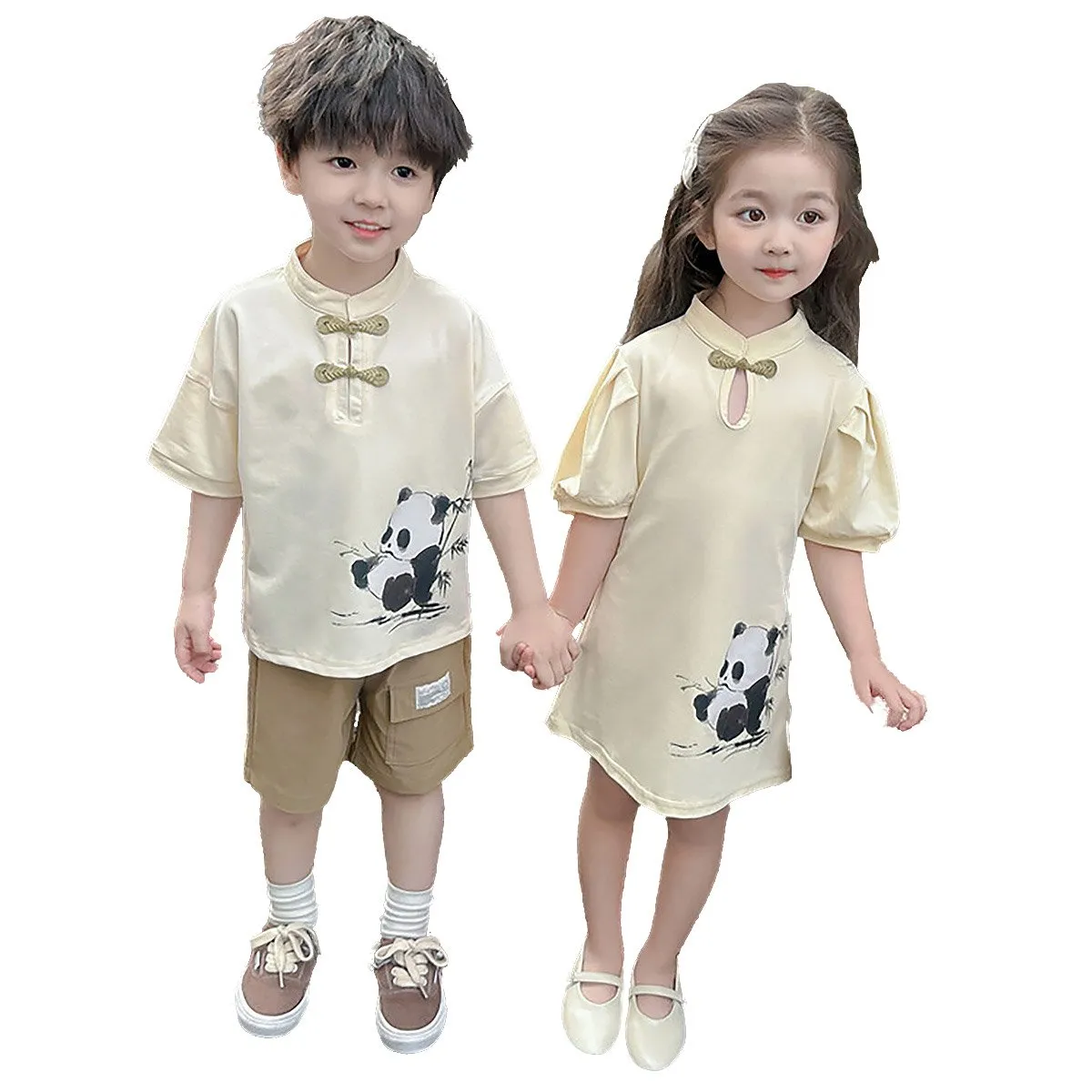 Boys Animal Print Clothing Panda Design Traditional Chinese Outfit