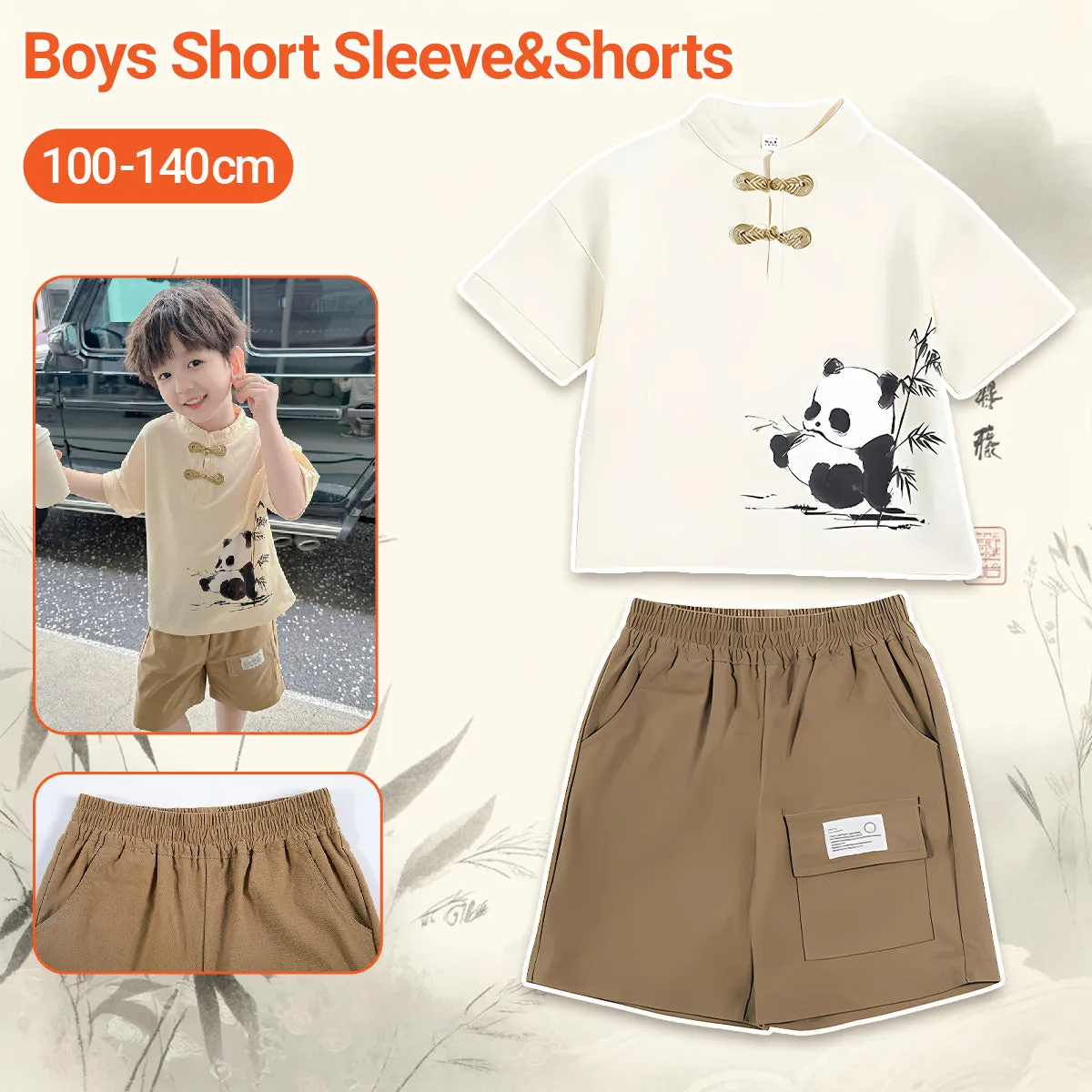 Boys Animal Print Clothing Panda Design Traditional Chinese Outfit