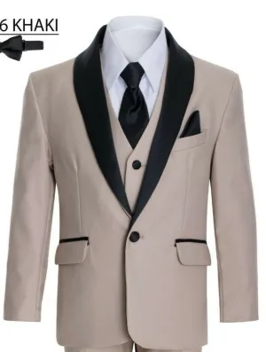 Boys Khaki Beige Shawl Tuxedo Suit