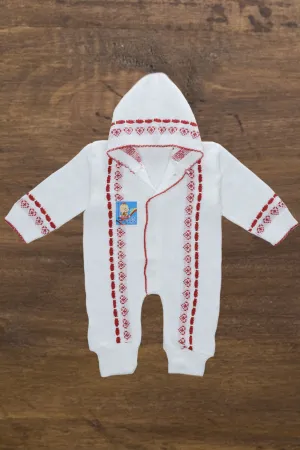 C1243 TRICO WHITE WITH RED WOOL SUIT/ROMPER