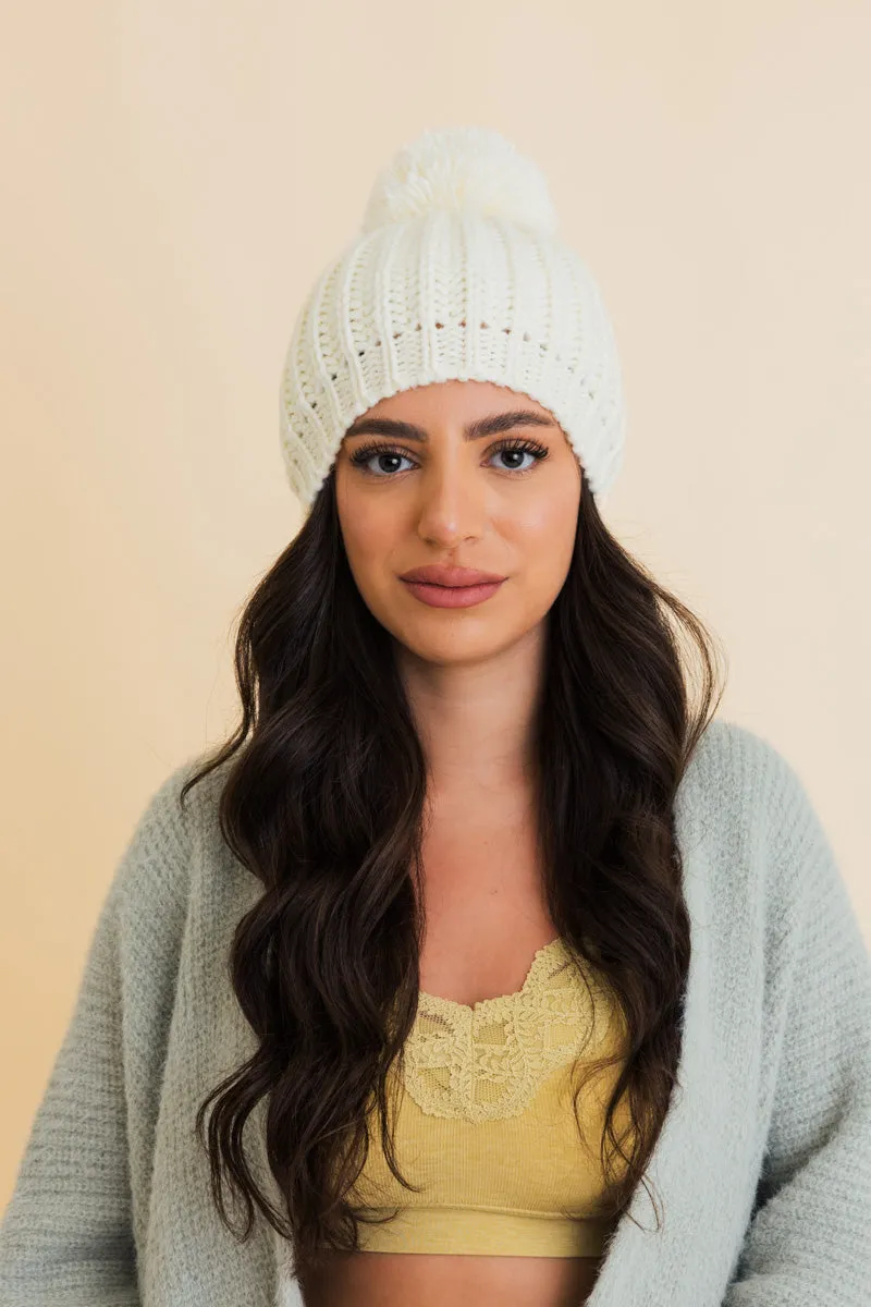 Chunky Cable Knit Pom Beanie