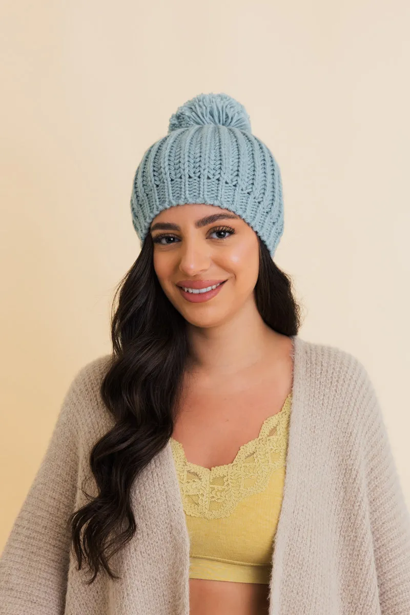 Chunky Cable Knit Pom Beanie