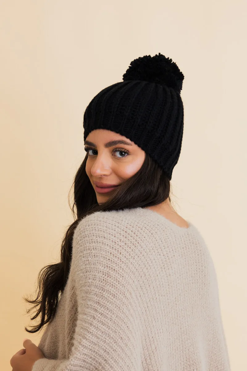 Chunky Cable Knit Pom Beanie