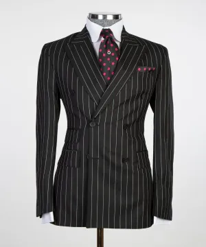 Classic Double Breasted Black Striped Suit