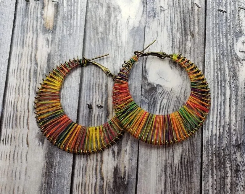 Color Threaded Hoop Earrings