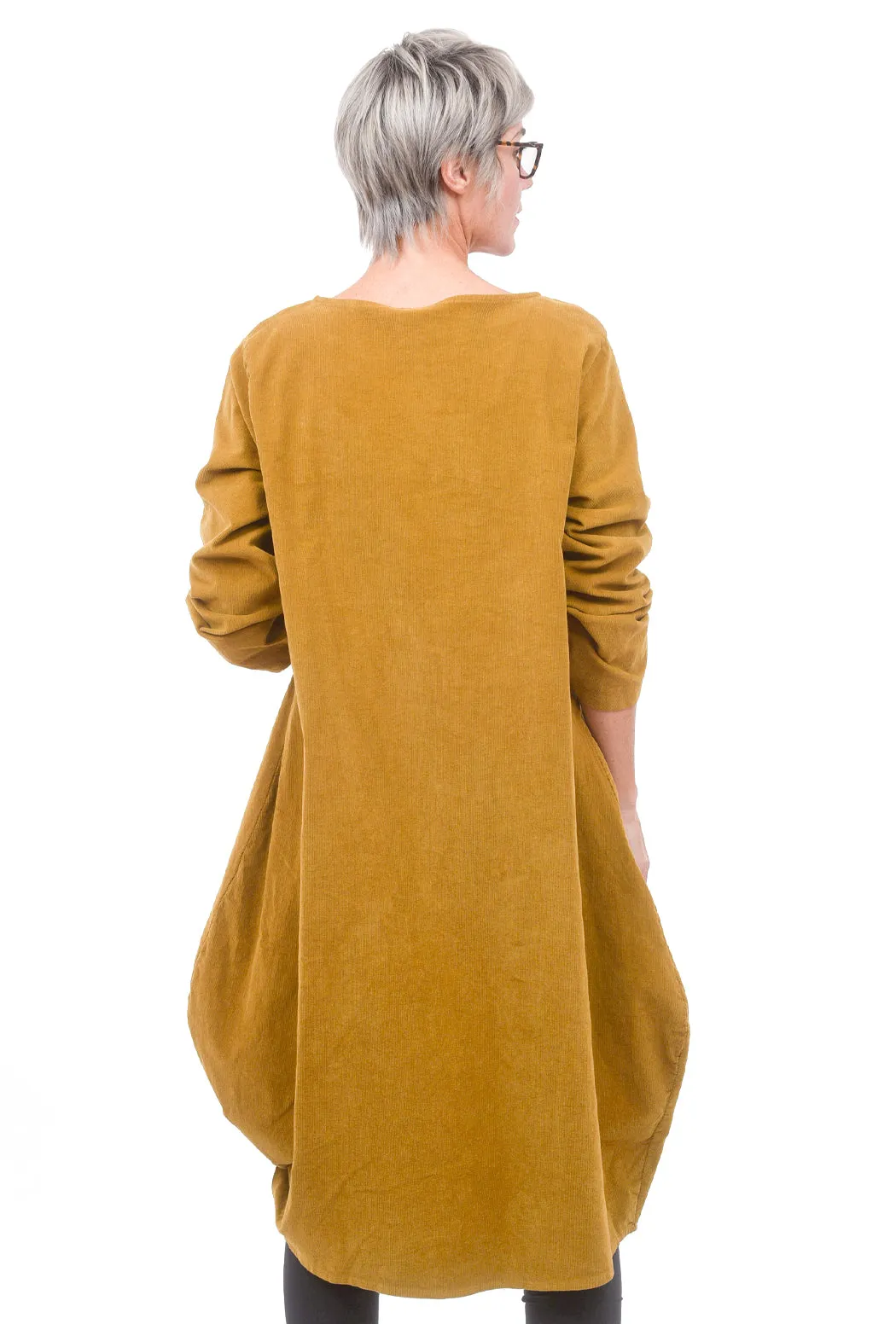 Corduroy Ruched Dress, Mustard