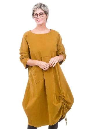 Corduroy Ruched Dress, Mustard