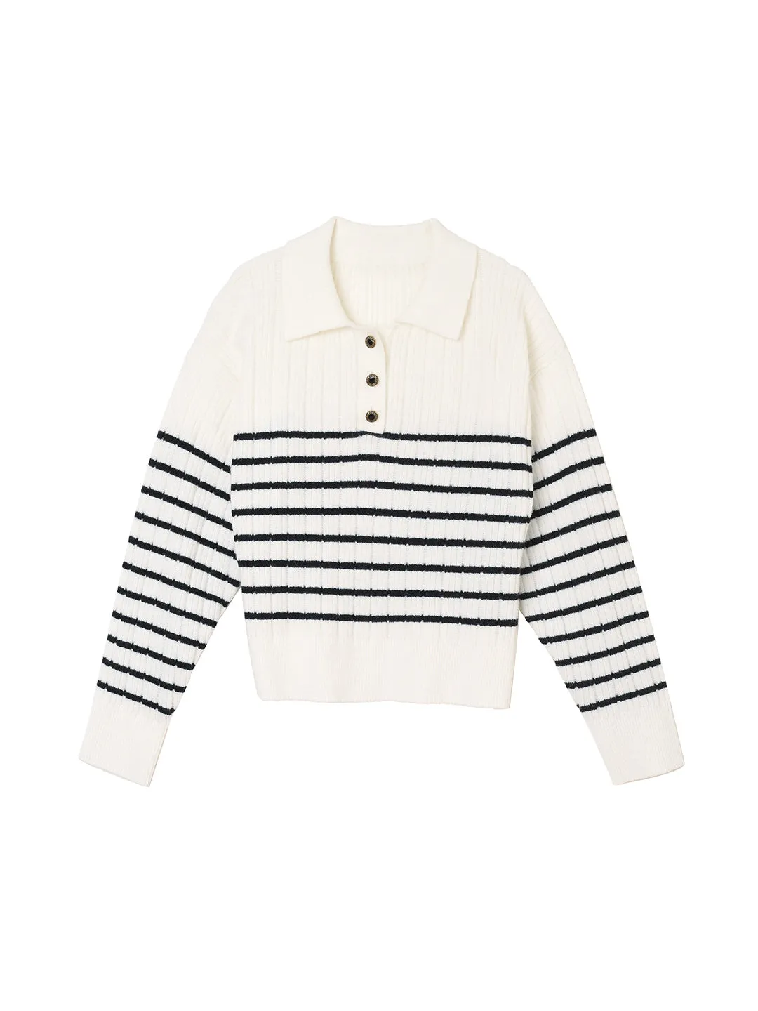 Davian Striped White Polo Knit Top