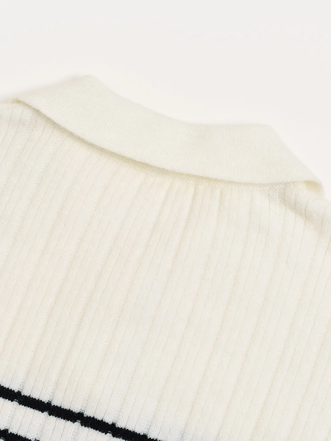 Davian Striped White Polo Knit Top