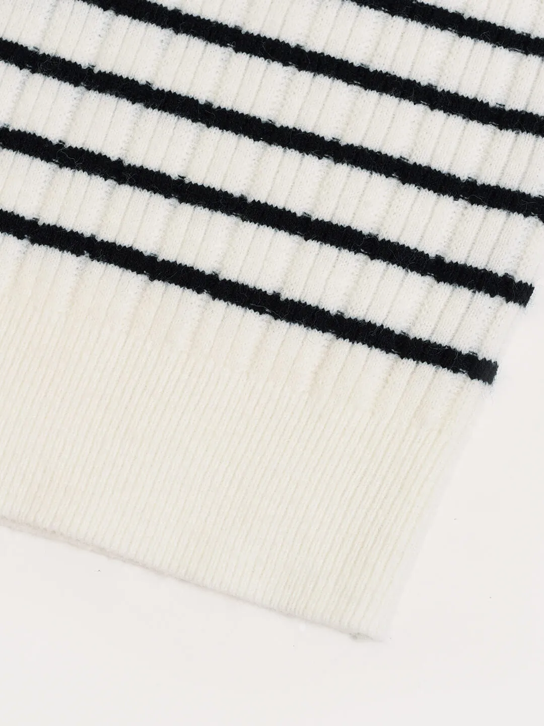 Davian Striped White Polo Knit Top