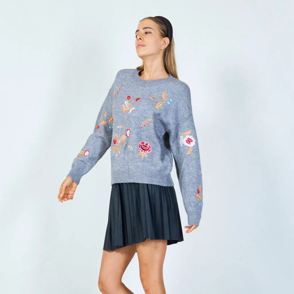 Embroidered floral sweater wholesale