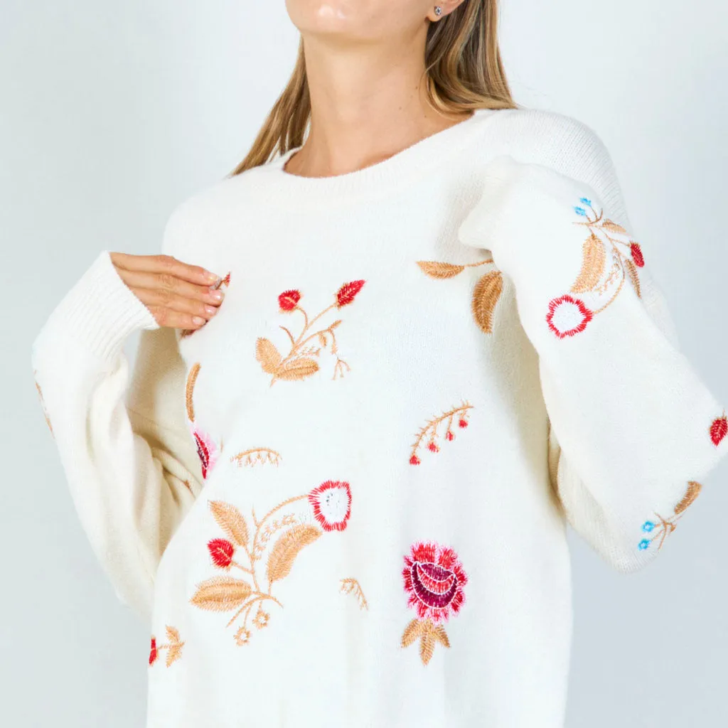 Embroidered floral sweater wholesale