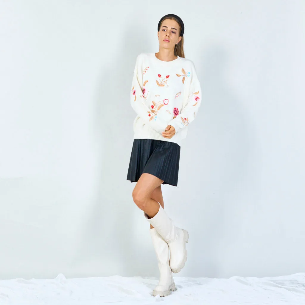 Embroidered floral sweater wholesale