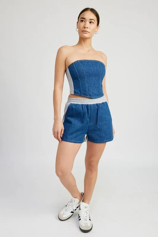 Emory Park MIXED MEDIA HIGH WAIST SHORTS