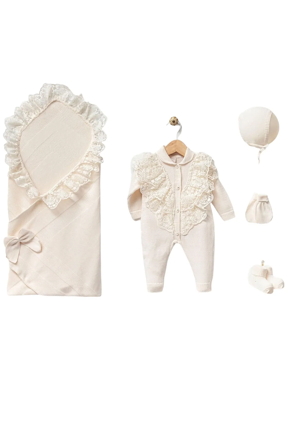 Eva Cream Newborn Knitwear Coming Home Set (5 Pcs)