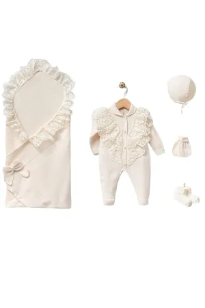 Eva Cream Newborn Knitwear Coming Home Set (5 Pcs)