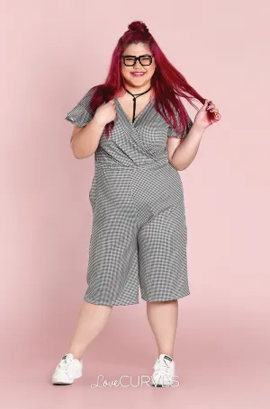 Frill Sleeves Wide Leg Cropped Jumpsuit - Gingham -OLI