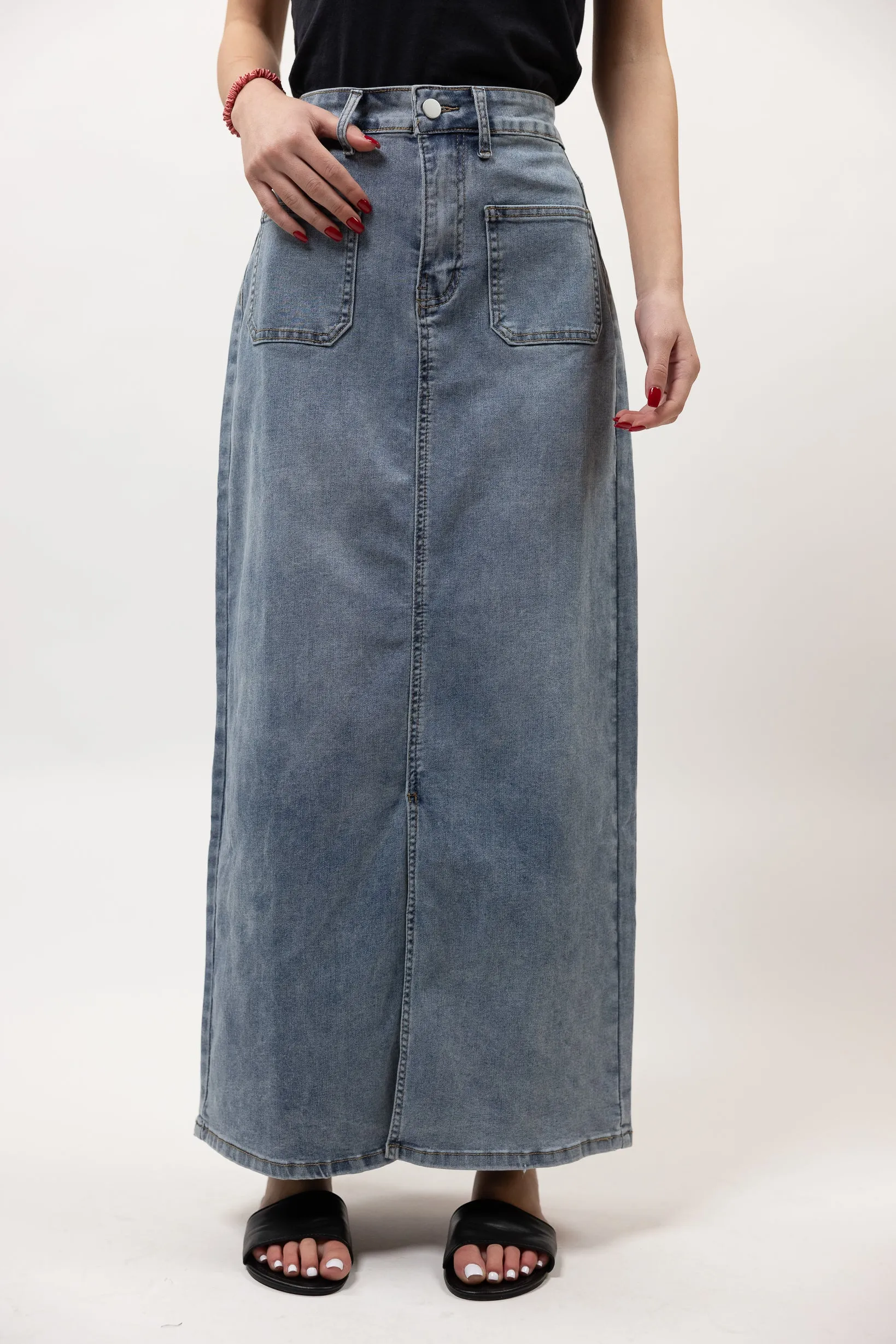 Front Slit Denim Skirt