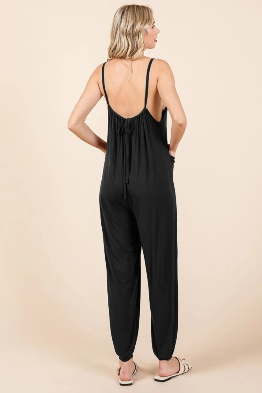 Full Size Plunge Sleeveless Jumpsuit with Pockets