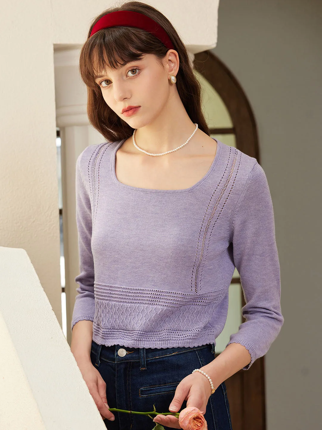 Giovanna French Square Neck Cutout Knit Top