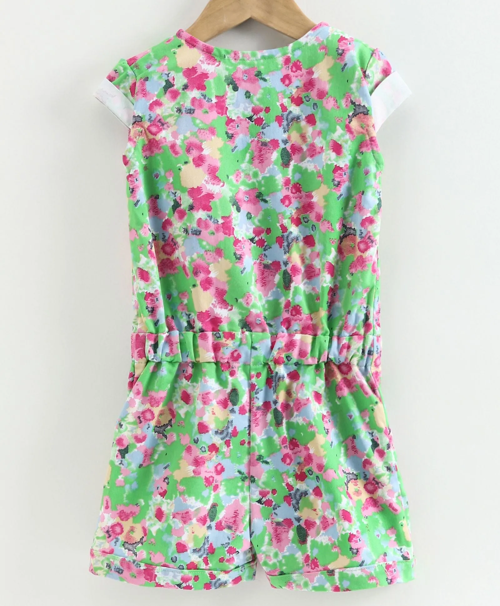 Girls Flower Printed Ruffle Placket Romper Short