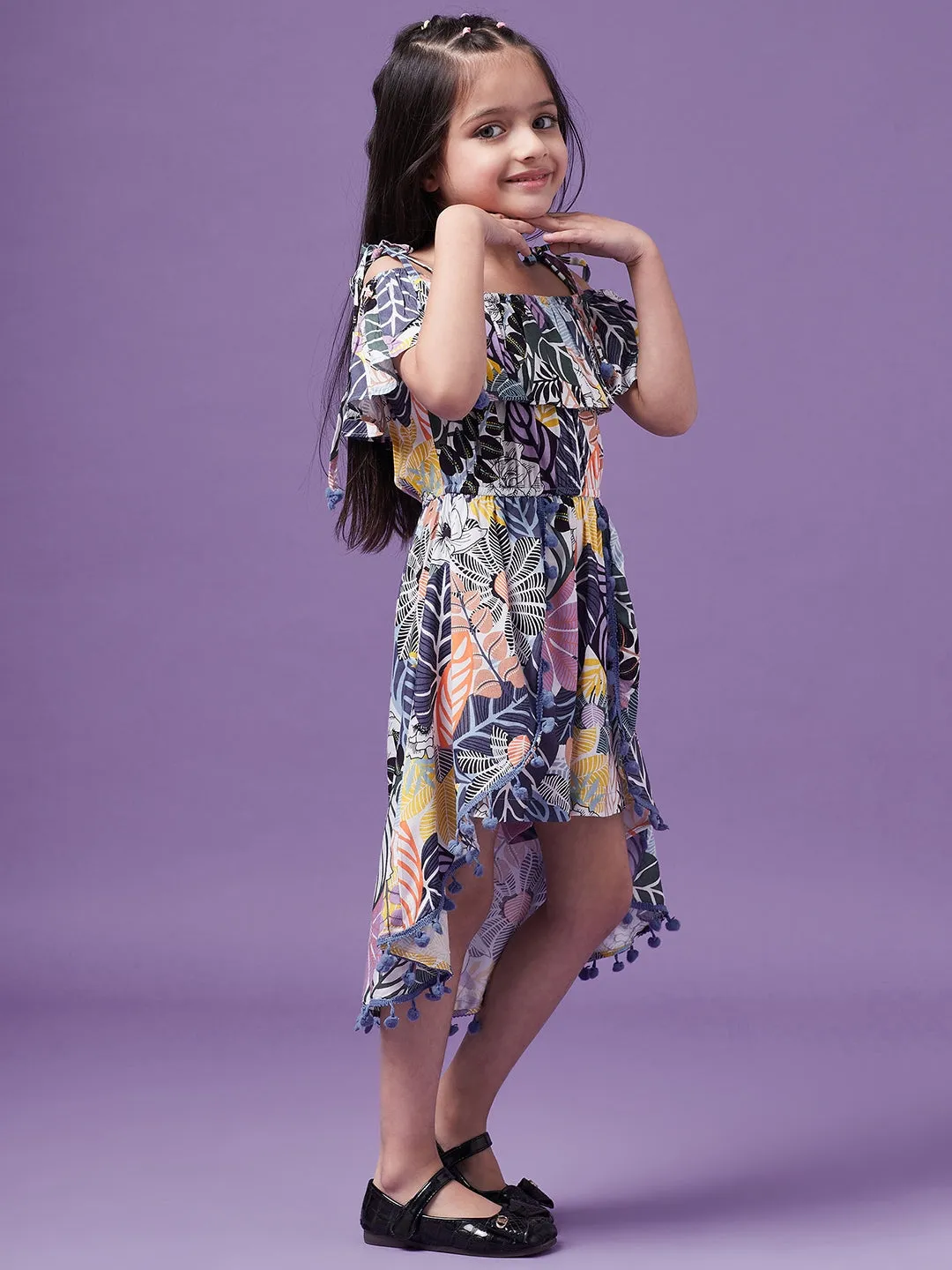 Girls Printed Cotton Off-Shoulder Playsuit - Ps Peaches