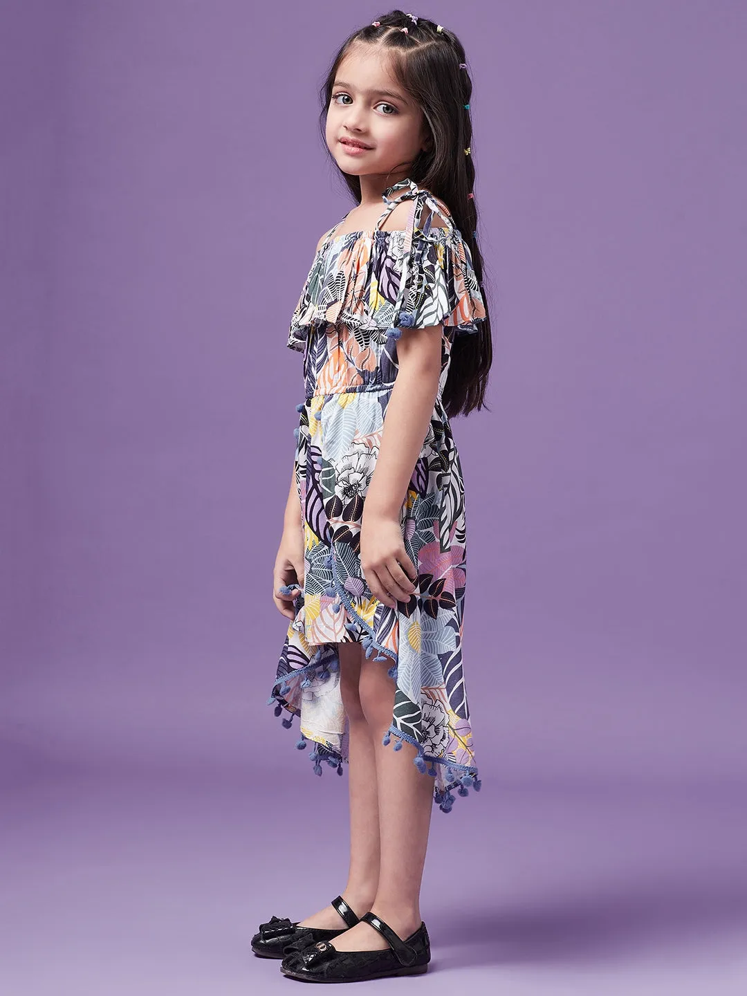 Girls Printed Cotton Off-Shoulder Playsuit - Ps Peaches