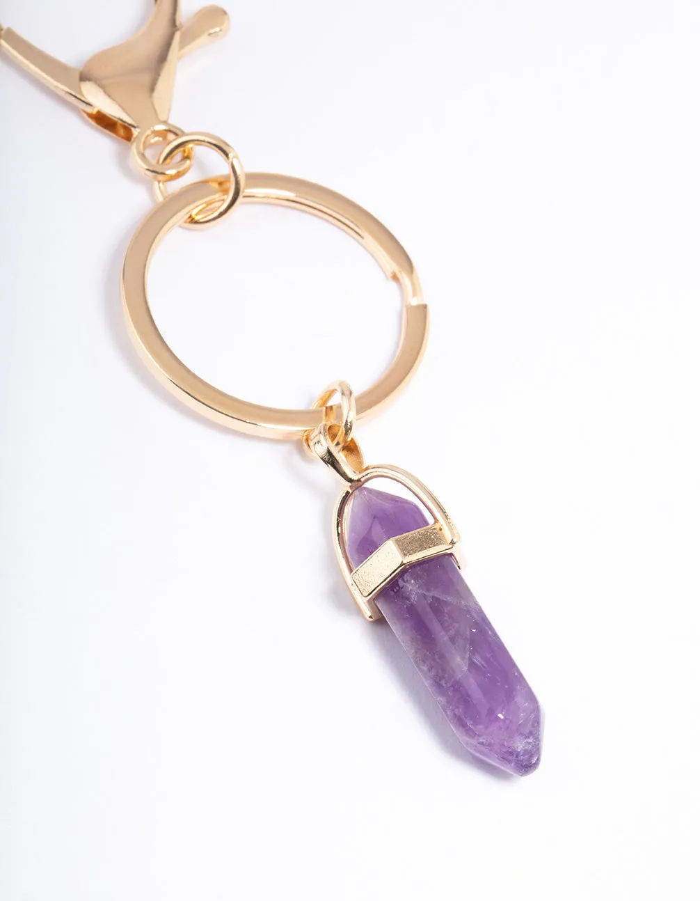 Gold Amethyst Stone Key Ring