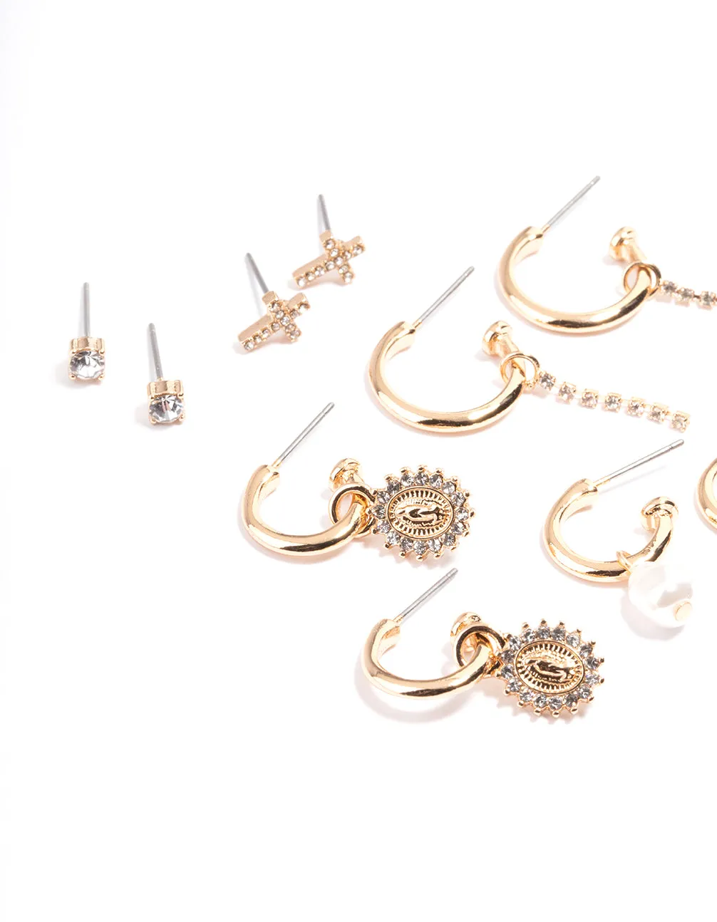 Gold Diamante Cross Mixed Stud & Earring Pack