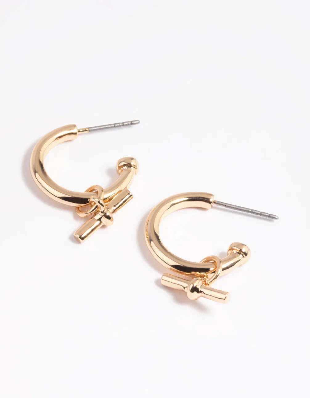 Gold Fob Huggie Hoop Earrings