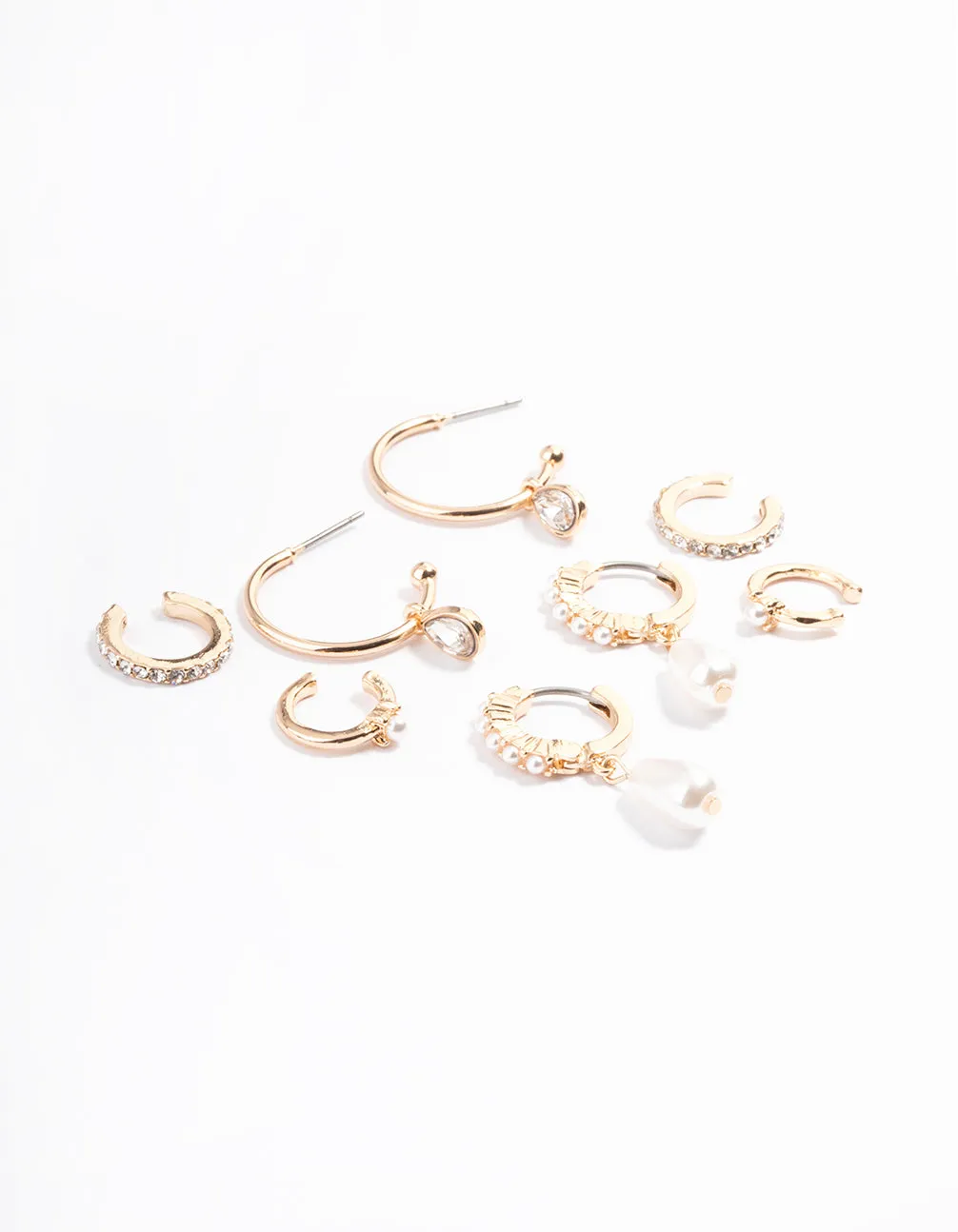 Gold Pearl Diamante Cuff & Hoop Earring Pack