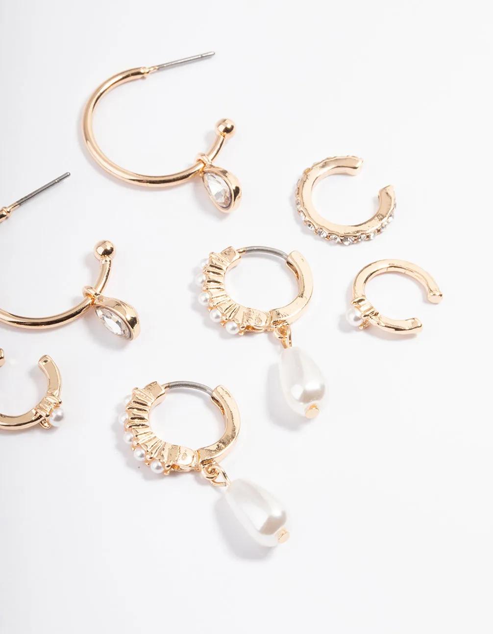 Gold Pearl Diamante Cuff & Hoop Earring Pack