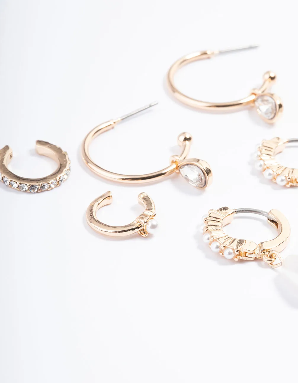 Gold Pearl Diamante Cuff & Hoop Earring Pack