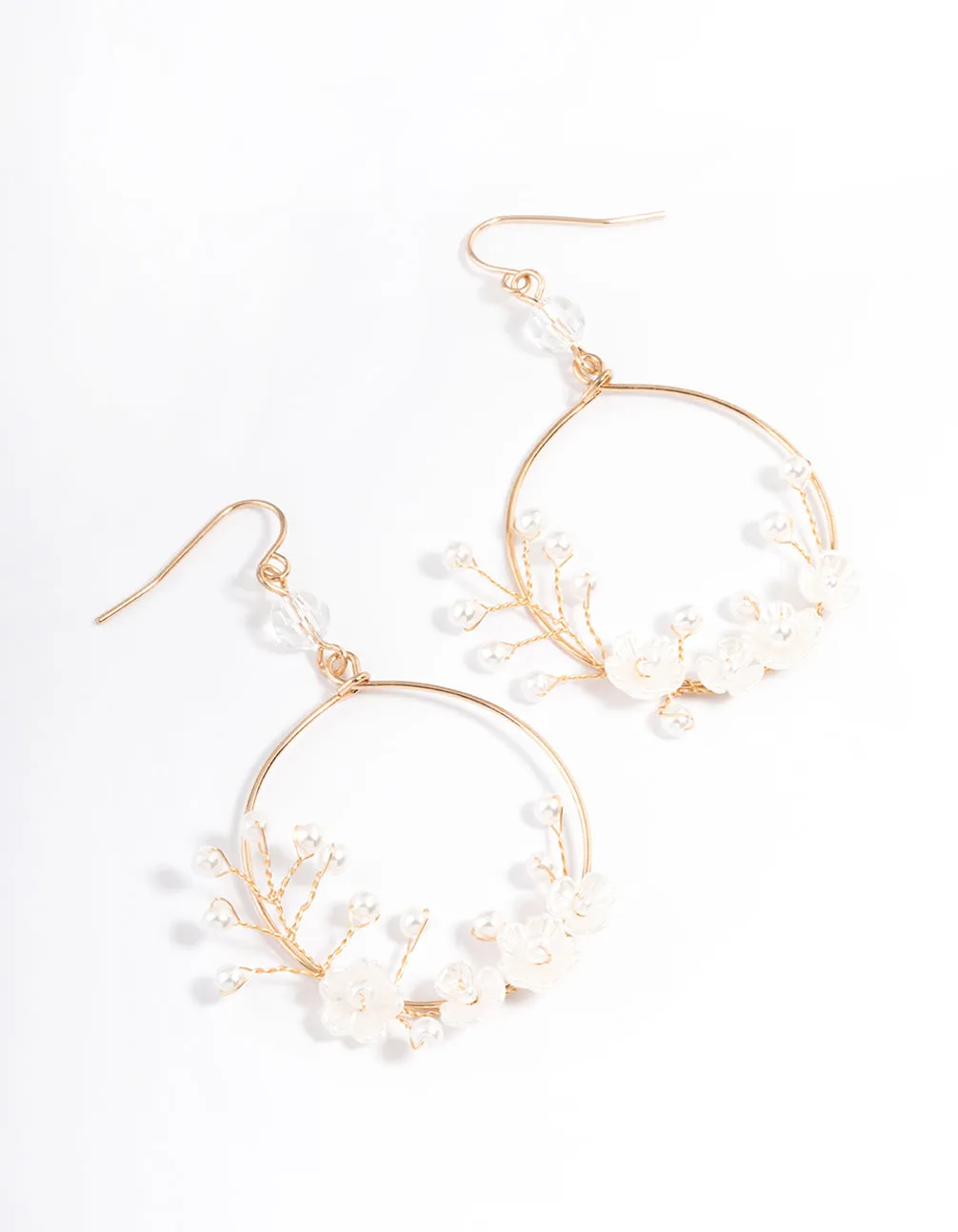 Gold Pearl Reef Flower Drop Earrings