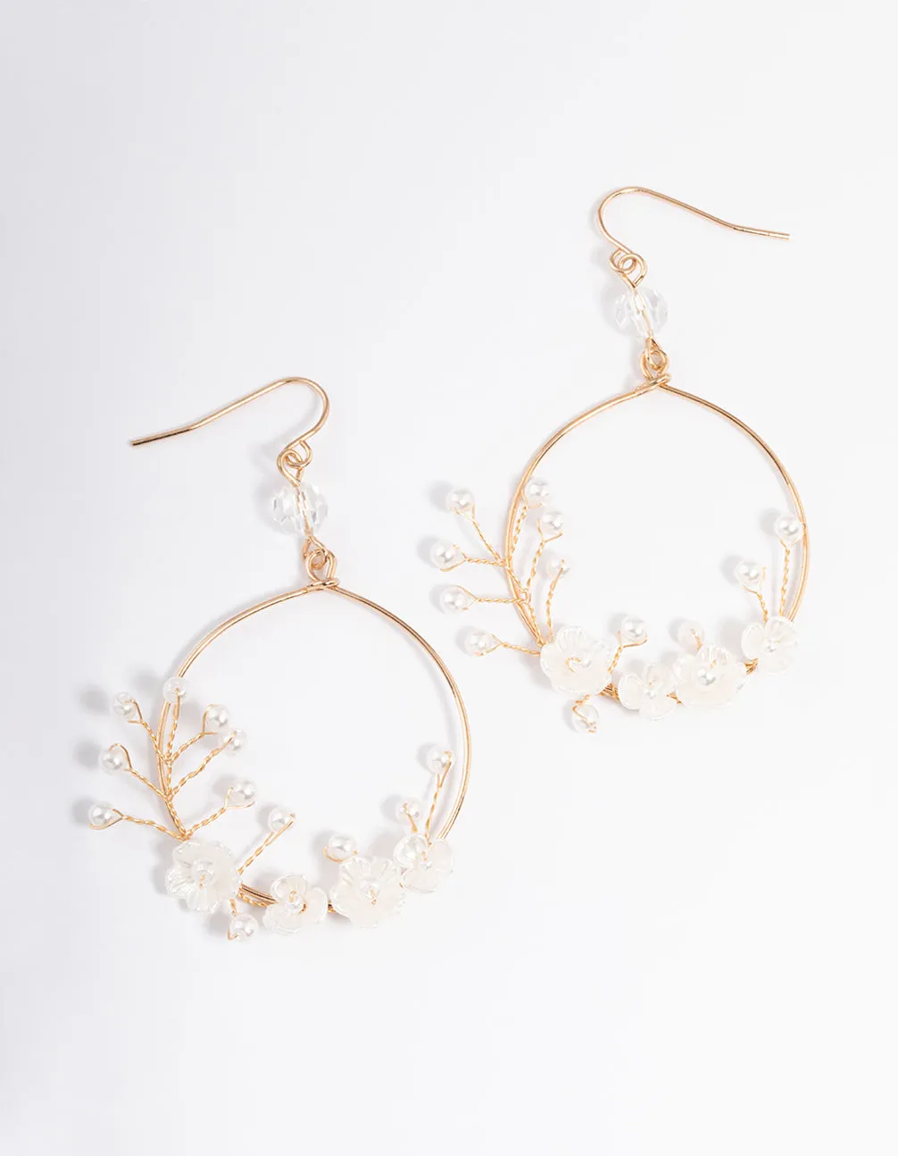 Gold Pearl Reef Flower Drop Earrings