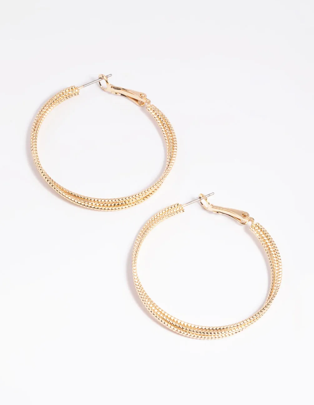 Gold Textured Criss Cross Hoop Earrings