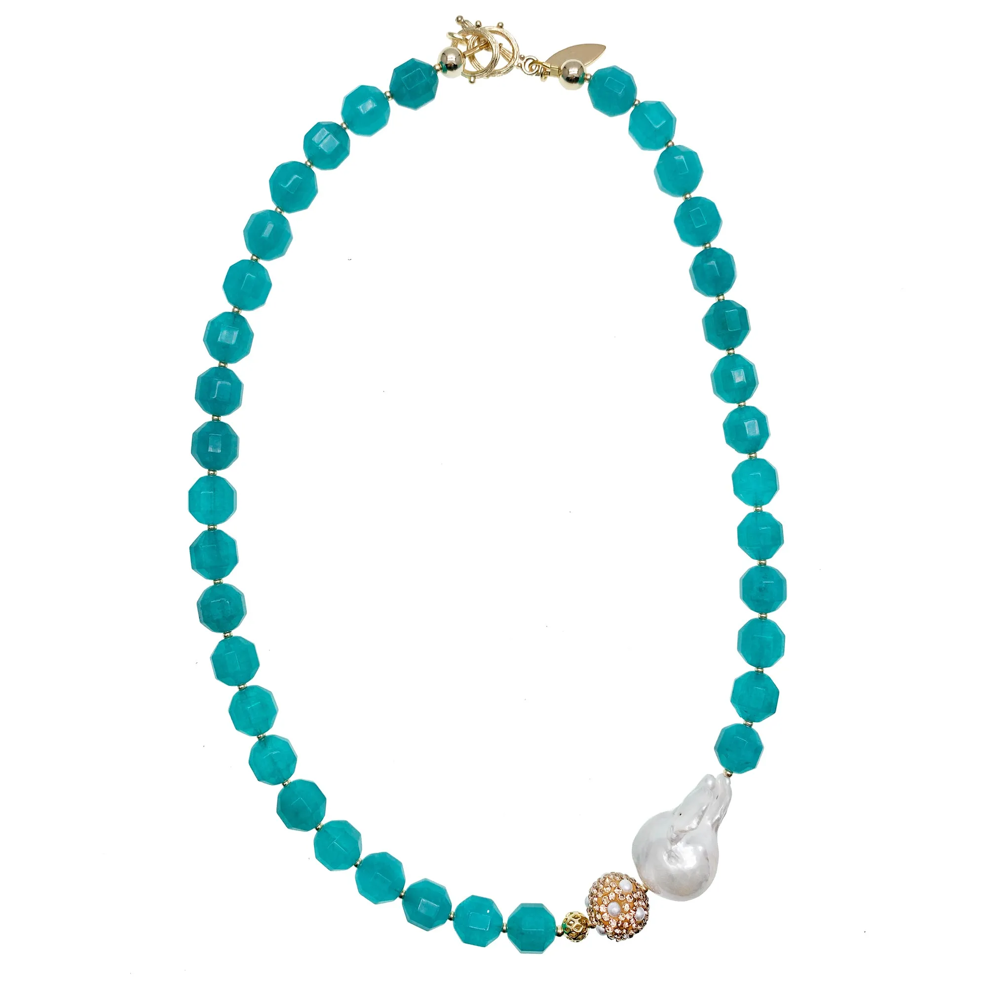 Green Jade With Baroque Pearls Necklace HN013