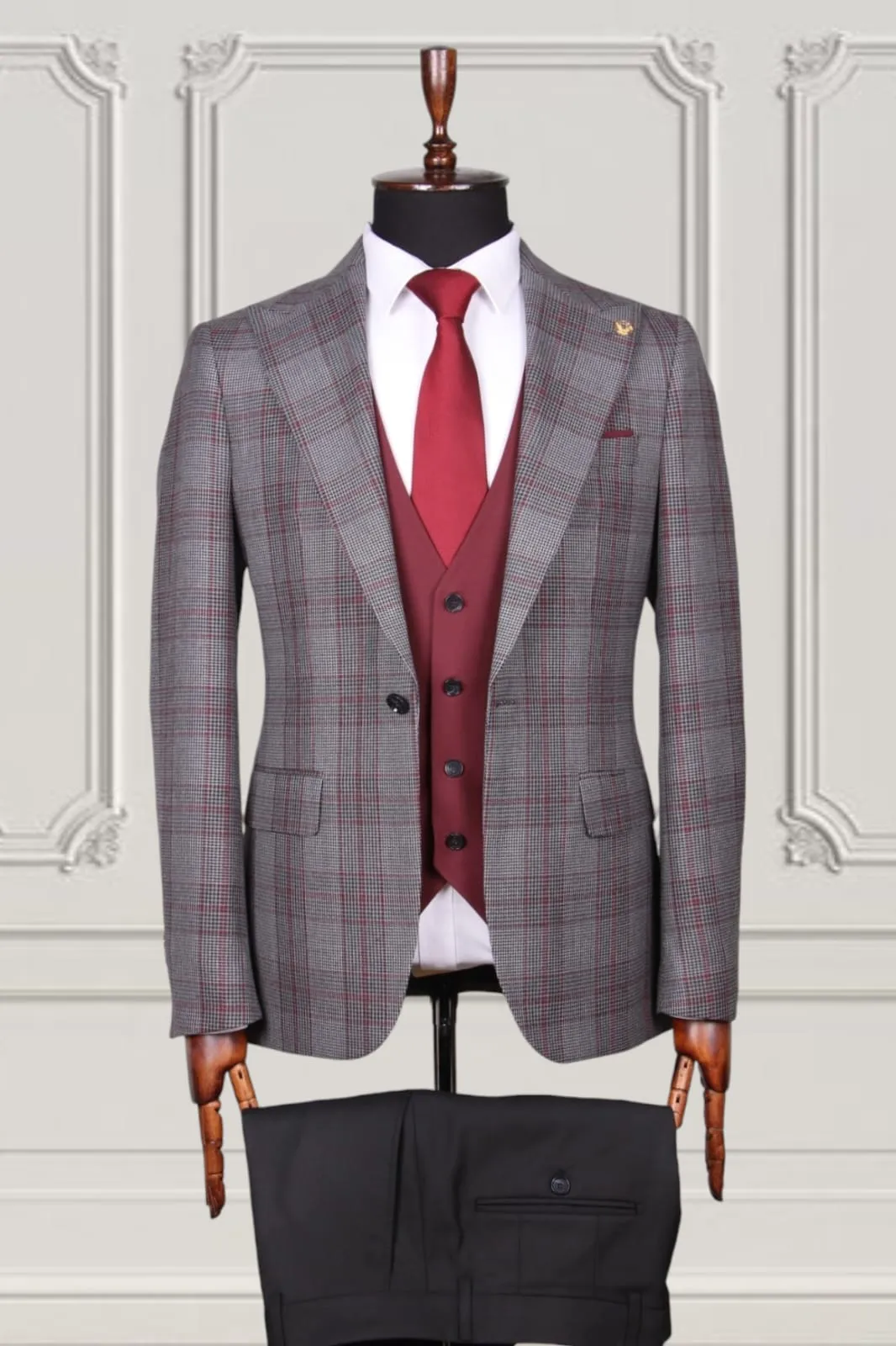 Grey Brown Check Slim Fit Suit