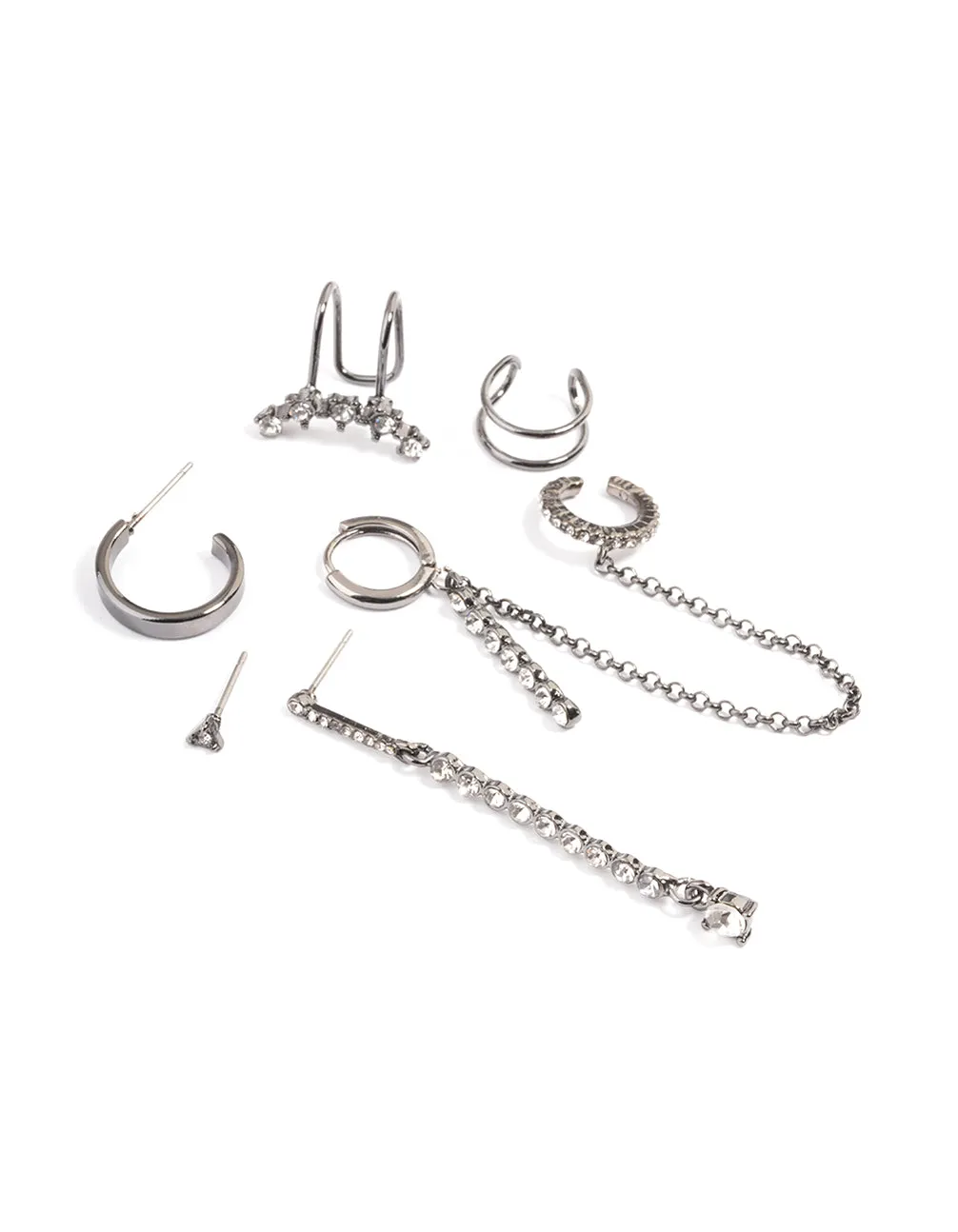 Gunmetal Clear Stone Bar Stud Earring Pack