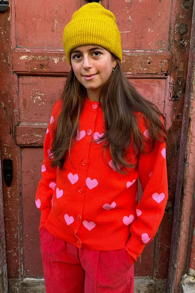 ICHI Brielle Red & Superpink Heart Cardigan